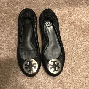 Tory Burch black flats with silver plate